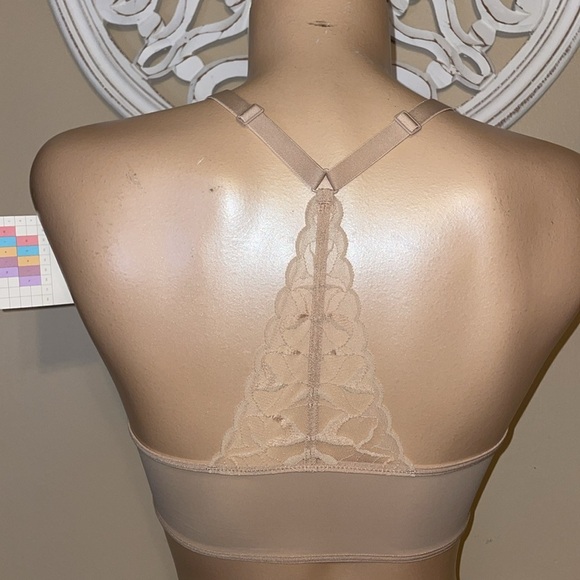 True & Co woman’s bra large check racerback lace nude NWT wireless soft seamless - Picture 3 of 9